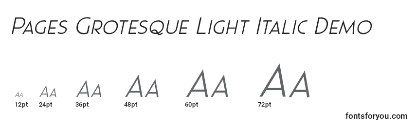 Pages Grotesque Light Italic Demo-fontin koot