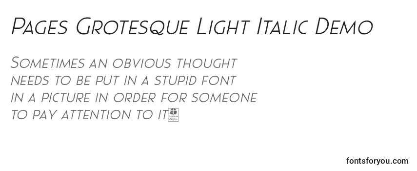 Обзор шрифта Pages Grotesque Light Italic Demo