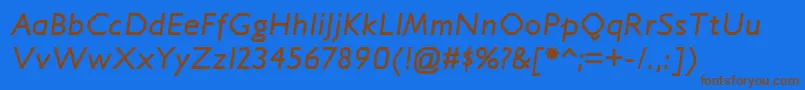 フォントJillicanrgBolditalic – 茶色の文字が青い背景にあります。