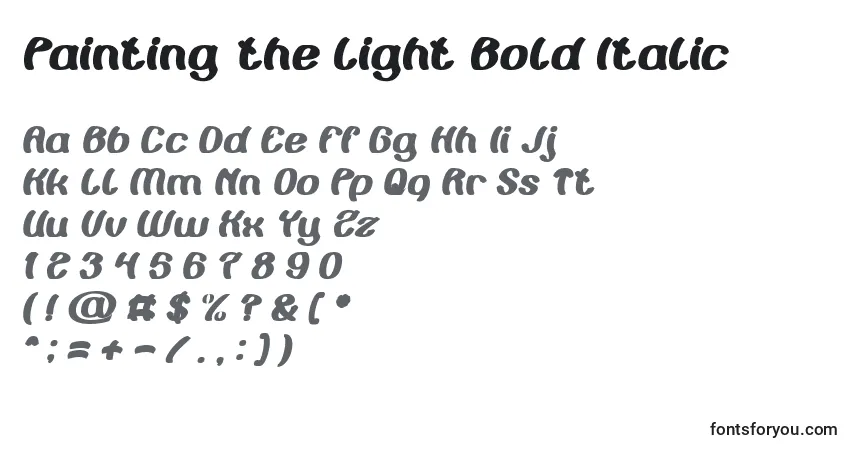 A fonte Painting the Light Bold Italic – alfabeto, números, caracteres especiais