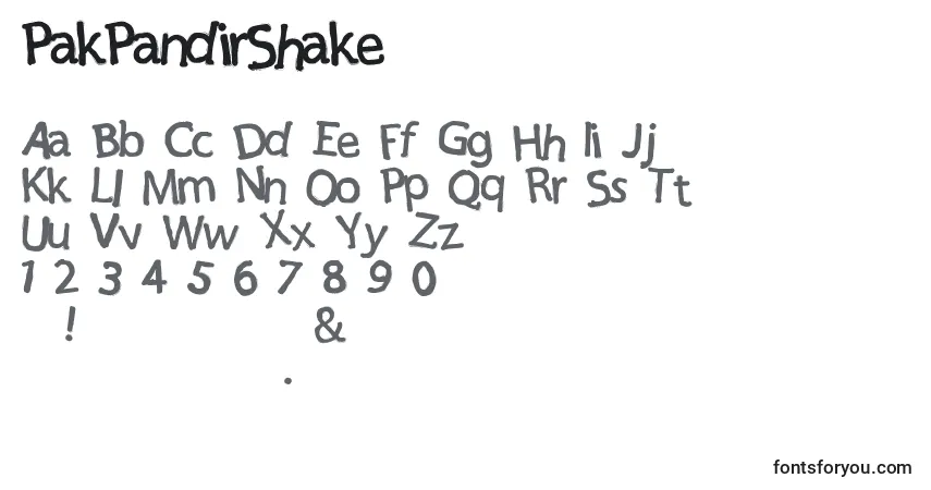 A fonte PakPandirShake – alfabeto, números, caracteres especiais