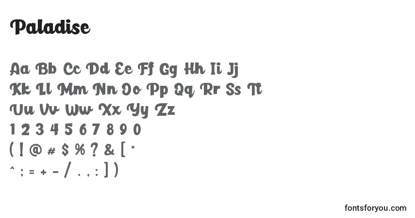 A fonte Paladise – alfabeto, números, caracteres especiais