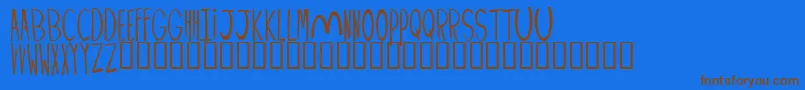 PALIMPUSフォントについての詳細 フォントPALIMPUS – 茶色の文字が青い背景にあります。