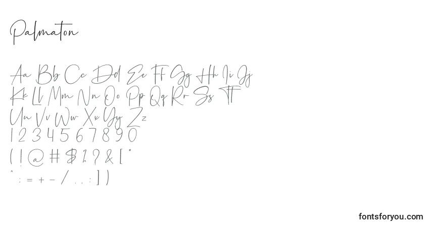A fonte Palmaton – alfabeto, números, caracteres especiais