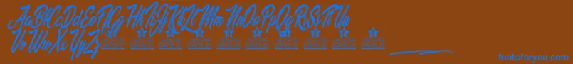 Palomita Personal Use-Schriftart – Blaue Schriften auf braunem Hintergrund
