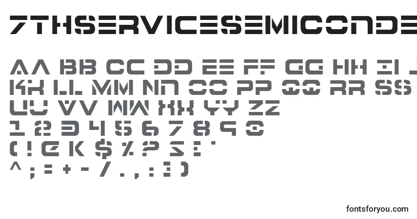 Czcionka 7thServiceSemiCondensed – alfabet, cyfry, specjalne znaki