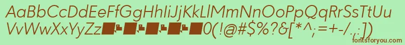 Paloseco LightItalic-fontti – ruskeat fontit vihreällä taustalla