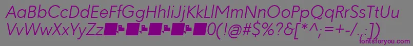 Paloseco LightItalic-fontti – violetit fontit harmaalla taustalla