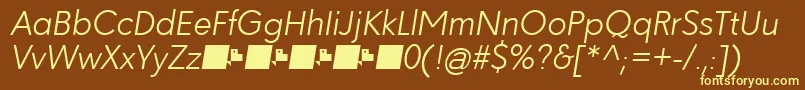 Paloseco LightItalic-fontti – keltaiset fontit ruskealla taustalla