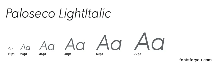 Размеры шрифта Paloseco LightItalic