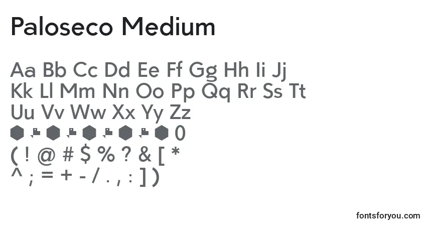 Czcionka Paloseco Medium – alfabet, cyfry, specjalne znaki
