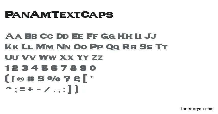 A fonte PanAmTextCaps (136434) – alfabeto, números, caracteres especiais