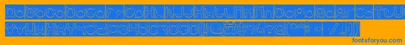 pandaman Hollow Inverse-Schriftart – Blaue Schriften auf orangefarbenem Hintergrund