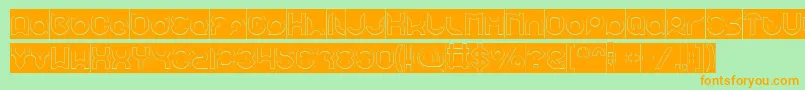 pandaman Hollow Inverse-Schriftart – Orangefarbene Schriften auf grünem Hintergrund