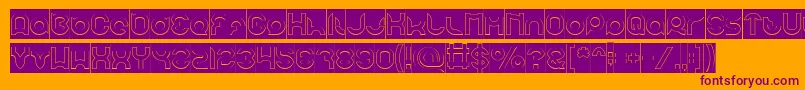 pandaman Hollow Inverse-Schriftart – Violette Schriften auf orangefarbenem Hintergrund