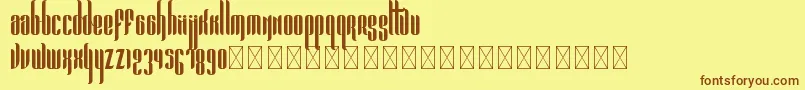 フォントPandora Bold PersonalUse – 茶色の文字が黄色の背景にあります。