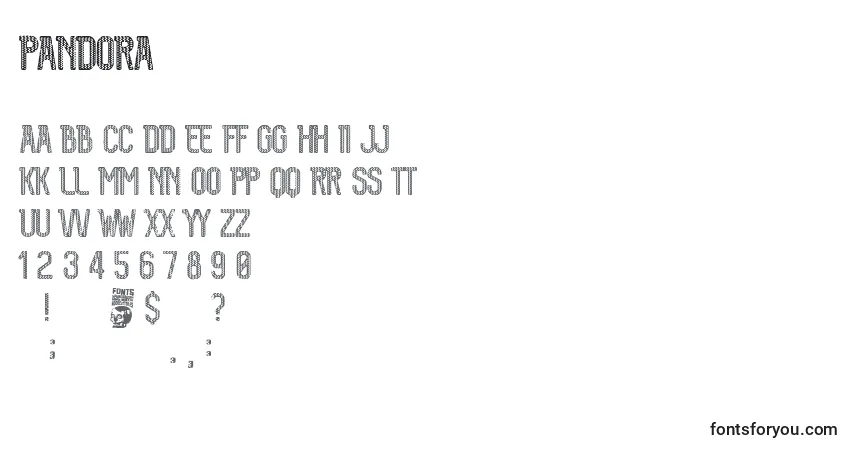 Czcionka Pandora – alfabet, cyfry, specjalne znaki