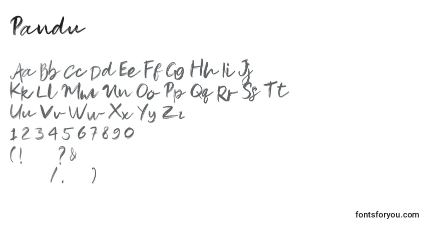 Schriftart Pandu (136449) – Alphabet, Zahlen, spezielle Symbole