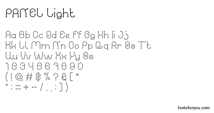 Schriftart PANEL Light – Alphabet, Zahlen, spezielle Symbole