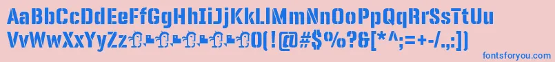 Weitere Informationen zur PanfletaStencil ExtraBold-Schriftart PanfletaStencil ExtraBold-Schriftart – Blaue Schriften auf rosa Hintergrund