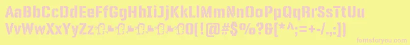 Weitere Informationen zur PanfletaStencil ExtraBold-Schriftart PanfletaStencil ExtraBold-Schriftart – Rosa Schriften auf gelbem Hintergrund