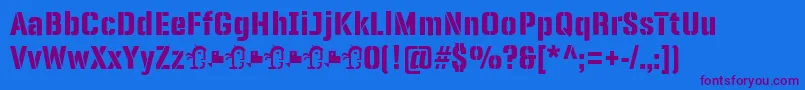 Weitere Informationen zur PanfletaStencil ExtraBold-Schriftart PanfletaStencil ExtraBold-Schriftart – Violette Schriften auf blauem Hintergrund
