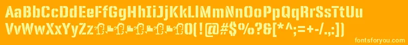 PanfletaStencil ExtraBold-fontti – keltaiset fontit oranssilla taustalla