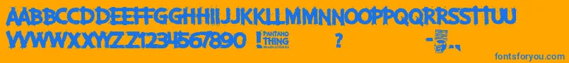 Pantano Thing-Schriftart – Blaue Schriften auf orangefarbenem Hintergrund