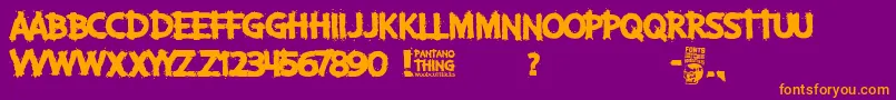 Pantano Thing-Schriftart – Orangefarbene Schriften auf violettem Hintergrund