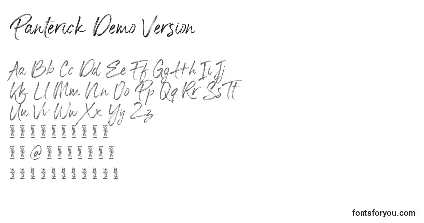 Schriftart Panterick Demo Version – Alphabet, Zahlen, spezielle Symbole