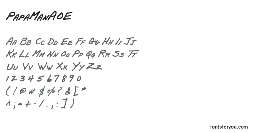 Czcionka PapaManAOE (136468) – alfabet, cyfry, specjalne znaki