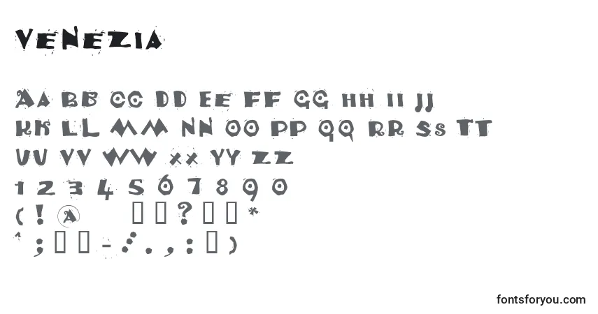 Czcionka Venezia – alfabet, cyfry, specjalne znaki