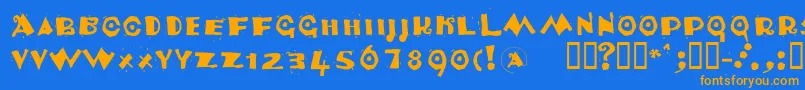 フォントVenezia – オレンジ色の文字が青い背景にあります。