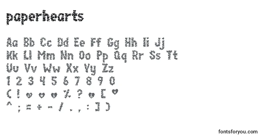 Schriftart Paperhearts (136473) – Alphabet, Zahlen, spezielle Symbole