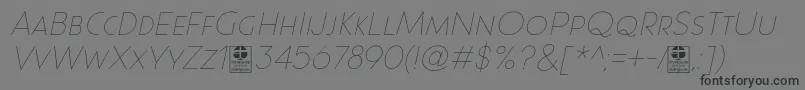 Paque Grotesque Thin Italic Demo-Schriftart – Schwarze Schriften auf grauem Hintergrund