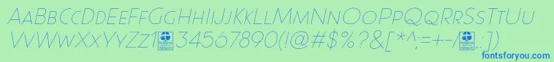 Paque Grotesque Thin Italic Demo Font – Blue Fonts on Green Background