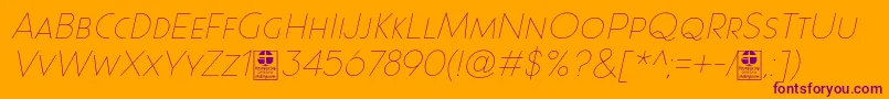 フォントPaque Grotesque Thin Italic Demo – オレンジの背景に紫のフォント