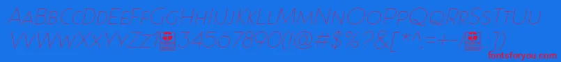 Шрифт Paque Grotesque Thin Italic Demo – красные шрифты на синем фоне