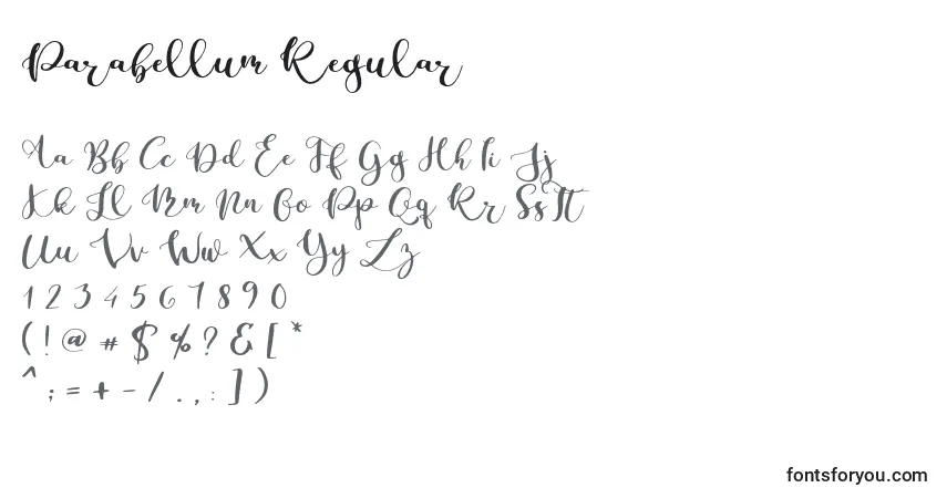 Czcionka Parabellum Regular – alfabet, cyfry, specjalne znaki