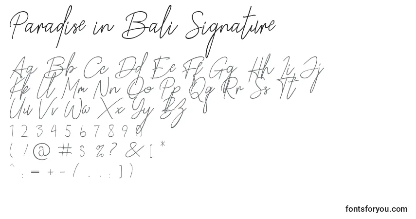 A fonte Paradise in Bali Signature – alfabeto, números, caracteres especiais
