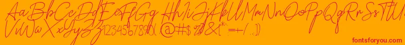 Paradise in Bali Signature-Schriftart – Rote Schriften auf orangefarbenem Hintergrund