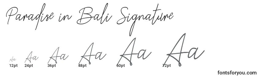 Размеры шрифта Paradise in Bali Signature