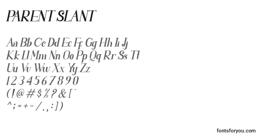 Fuente PARENT SLANT (136495) - alfabeto, números, caracteres especiales