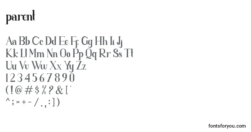 Schriftart Parent (136497) – Alphabet, Zahlen, spezielle Symbole