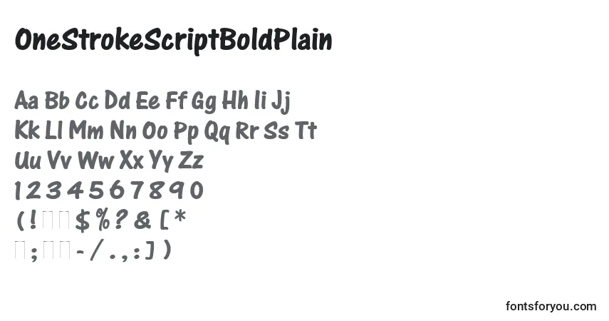 Czcionka OneStrokeScriptBoldPlain – alfabet, cyfry, specjalne znaki