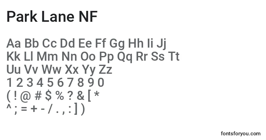 A fonte Park Lane NF (136502) – alfabeto, números, caracteres especiais
