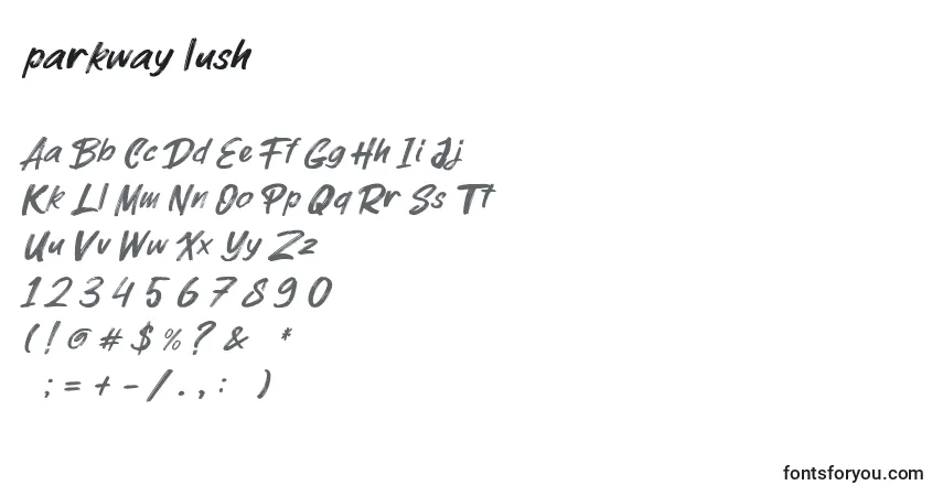 Шрифт Parkway lush (136505) – алфавит, цифры, специальные символы