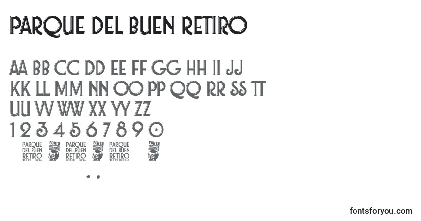 A fonte Parque del Buen Retiro – alfabeto, números, caracteres especiais