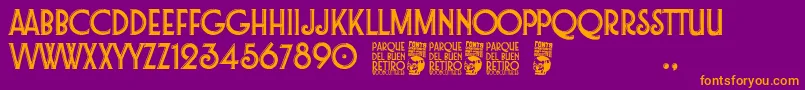 Parque del Buen Retiro-Schriftart – Orangefarbene Schriften auf violettem Hintergrund