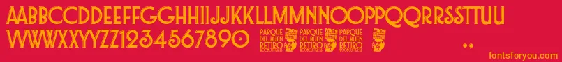 Parque del Buen Retiro-Schriftart – Orangefarbene Schriften auf rotem Hintergrund